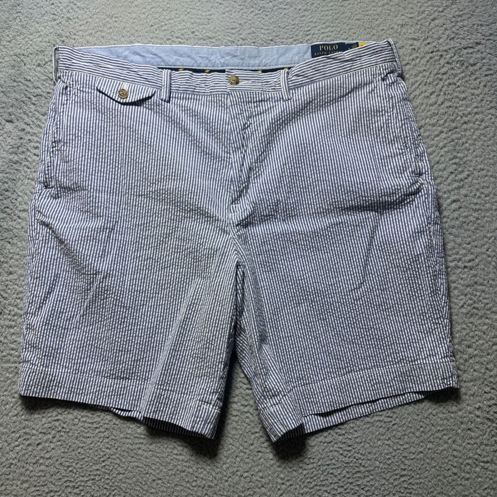 Polo Ralph Lauren Mens 38 Blue White Seersucker Stretch Classic Fit Short Stripe